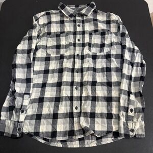 QuickSilver Regular Fit White & Black Flannel Button Up Shirt Long Sleeve Size L